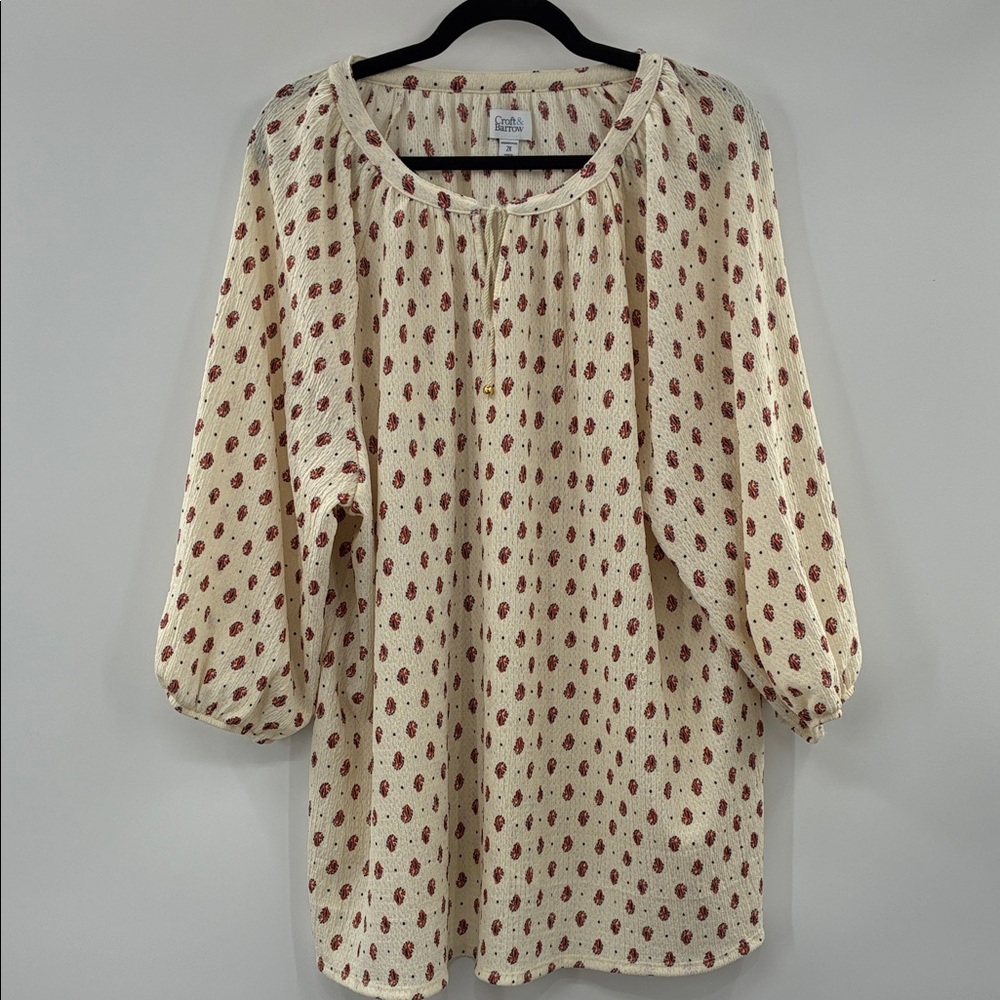 3For$20 Croft & Barrow Cream Blouse with Rust Dot Print size 2X